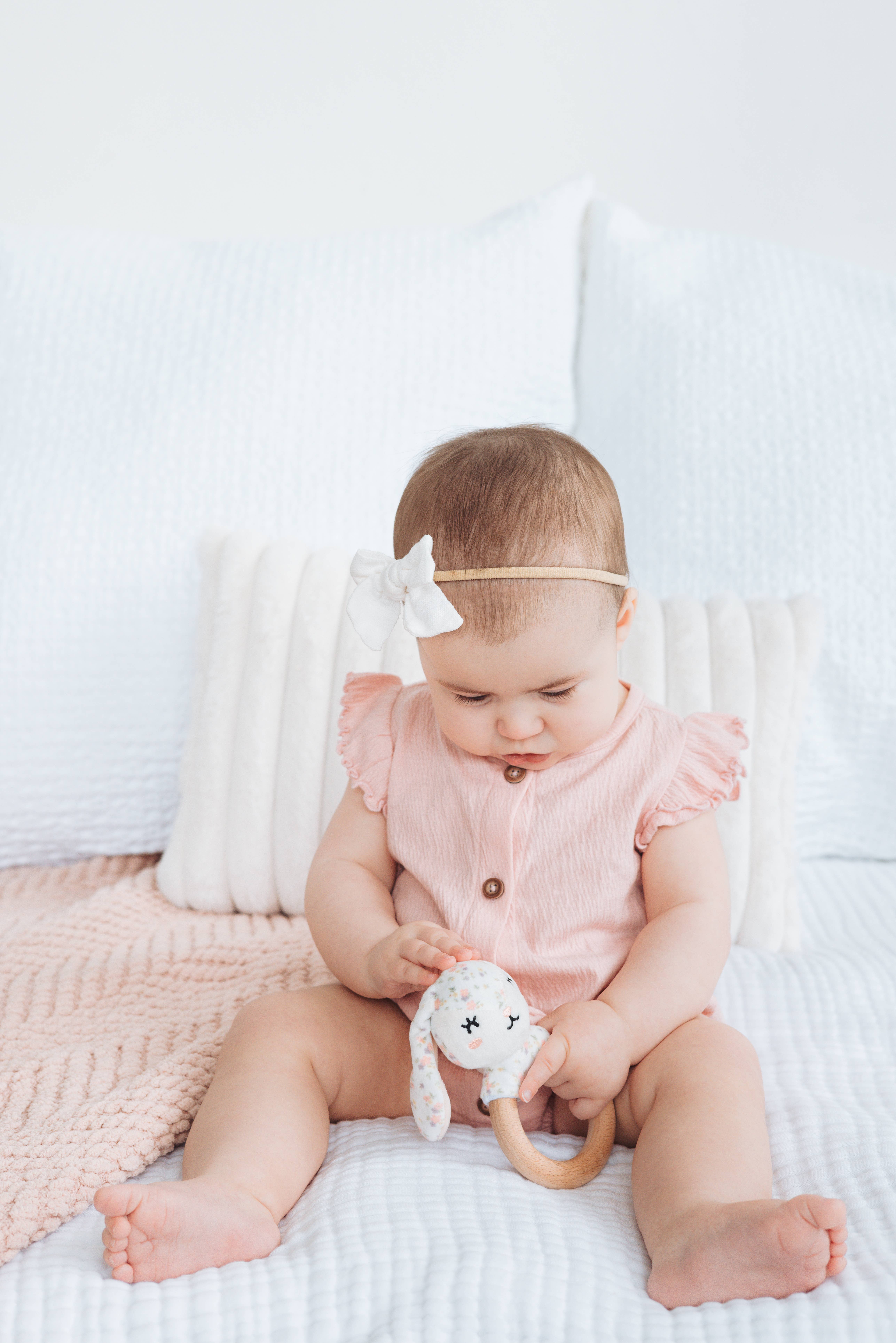 Pearhead - Wholesale Teether (Not Clip-On) - Baby - Floral Bunny Wooden & Plush Baby Teether1