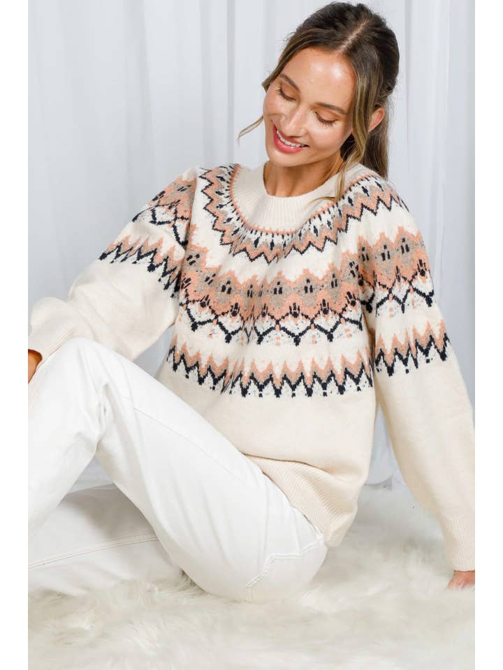 Cream Multi Fair Isle Embellished Pullover Knitted Sweater VT82602 for wholesale on Faire17
