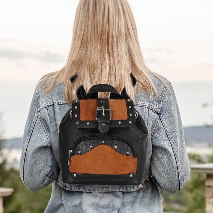 Melanie Brown Leather Mini Backpack for wholesale by Vaan & Co.