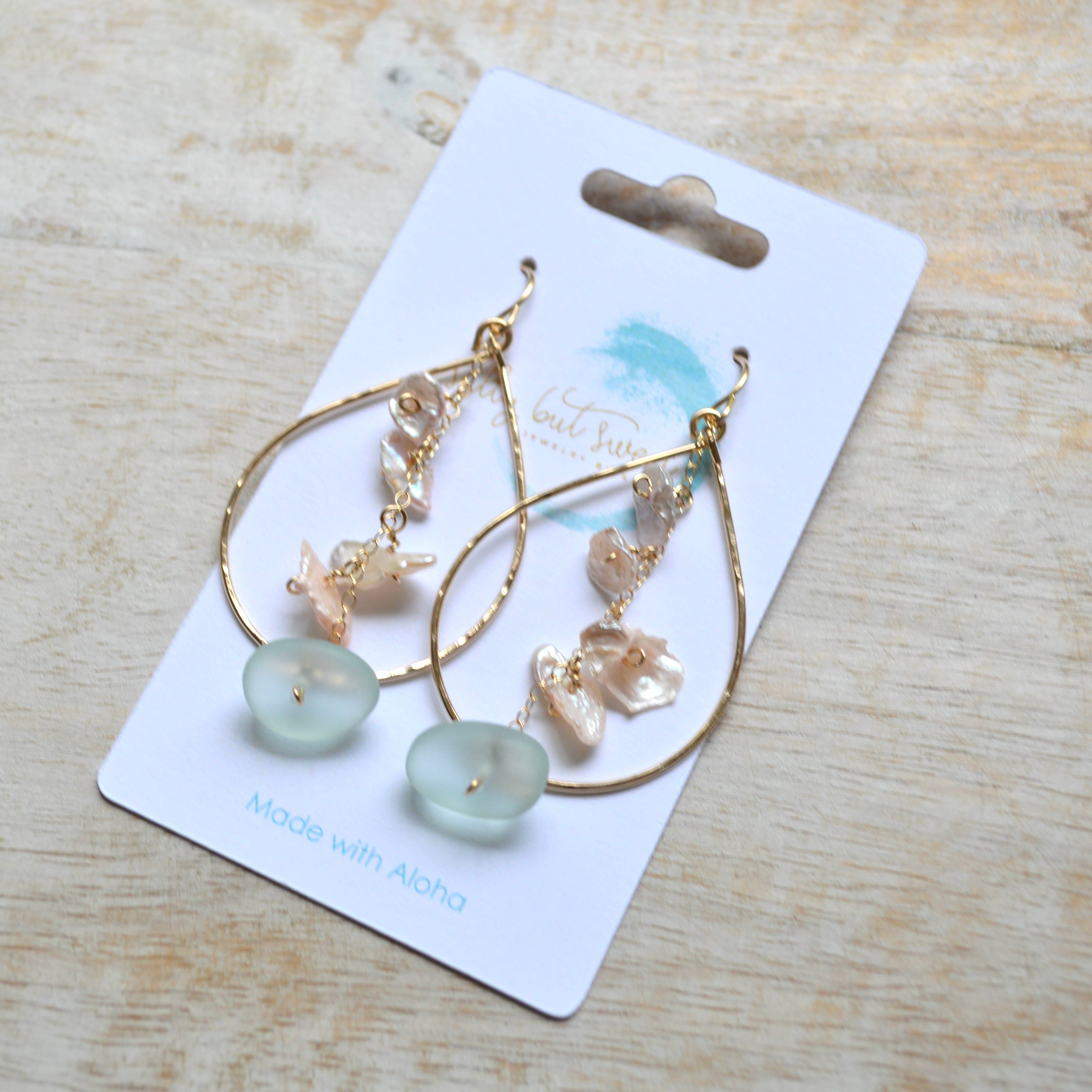 Salty But Sweet - Wholesale Dangle Earrings - Keshi Pearl & Frosted Glass Teardrop6