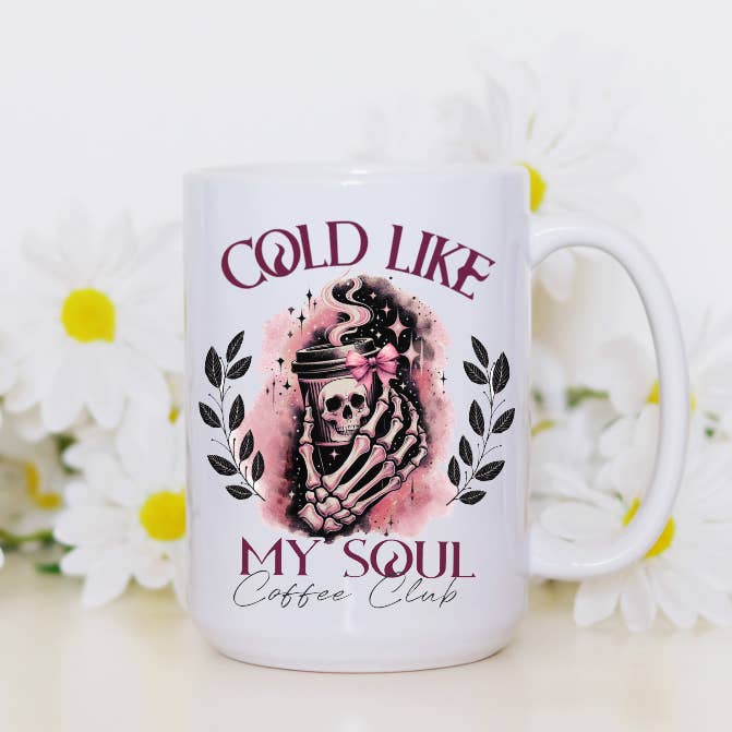 Prairie Chicken Sticker Shop & Gifts - Wholesale Coffee Mug - Cold Like My Soul Skull Halloween 15oz Coffee Mug