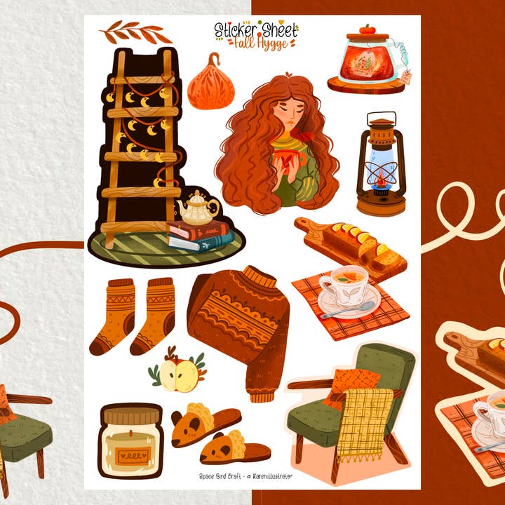 Hoja de pegatinas Fall Hygge, pegatinas Bullet Journal para venta al por mayor de Split Moon Studios