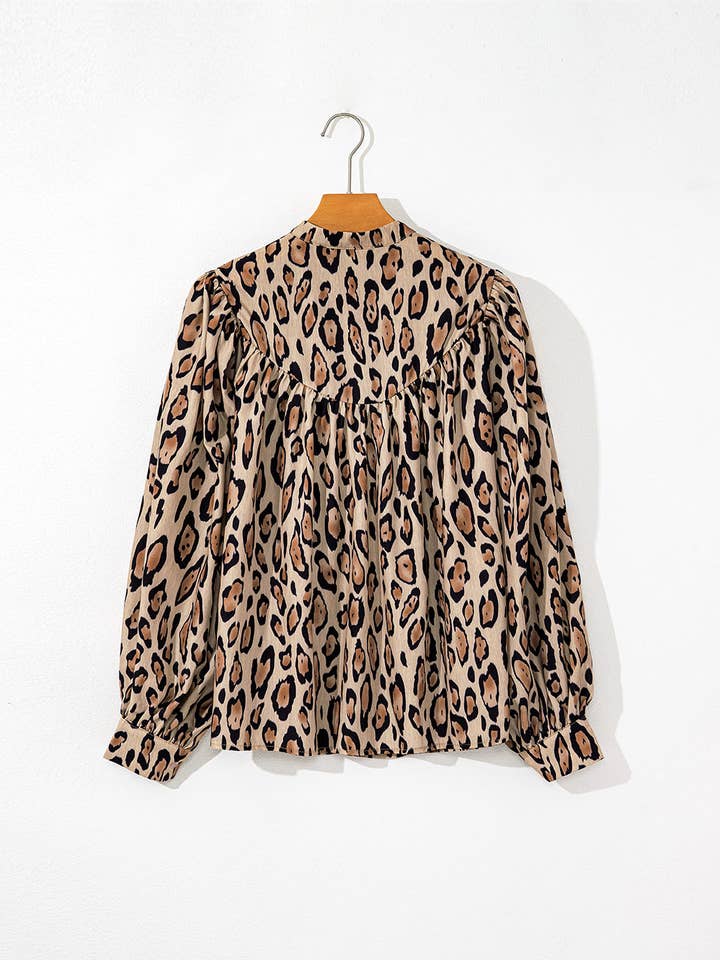 LALA LOO - Wholesale Button Down Shirt - Women's - Leopard Balloon Sleeve Buttoned Shirt6