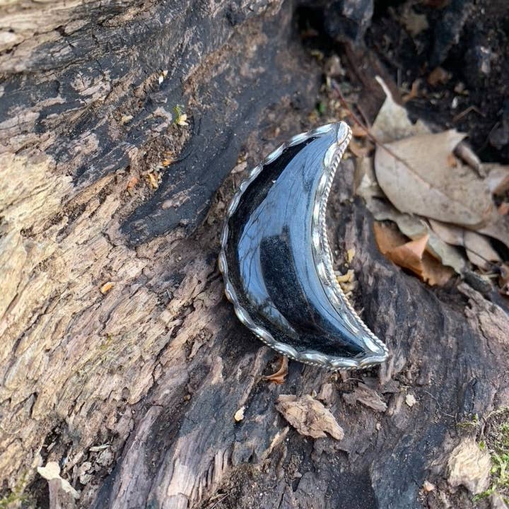 Wild Peonies Xo - Wholesale Cocktail/Statement Ring - Silver Sheen Obsidian - Cresent Moon ring - Tibetan Silver1