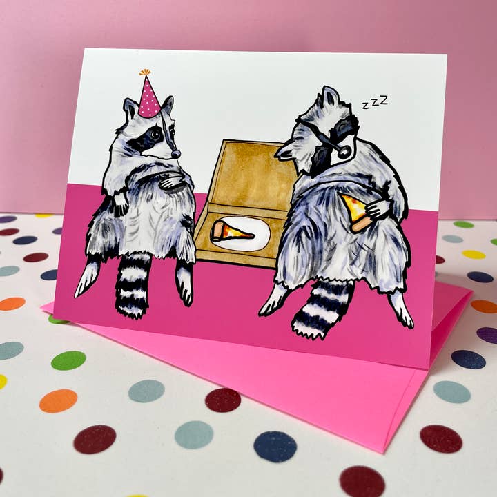 Tvättbjörn födelsedag hälsningskort för wholesale av quirky burp illustrations