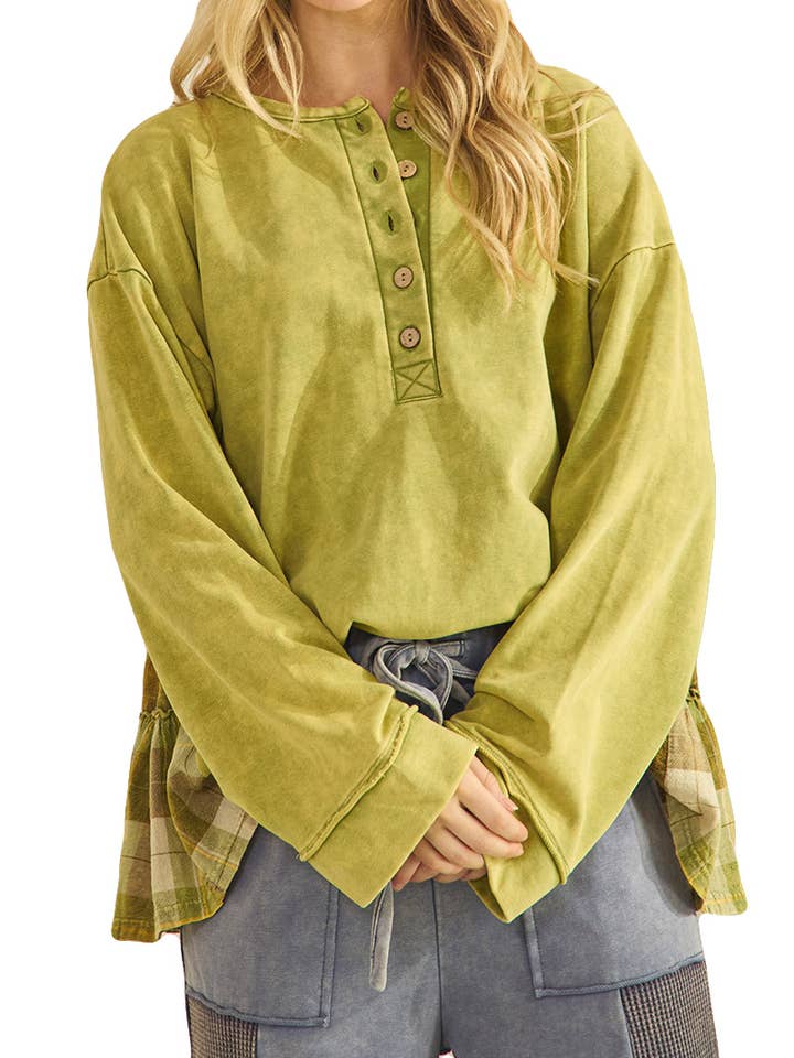 Rustic Charm Plaid Contrast Top for wholesale by Vanilla Monkey