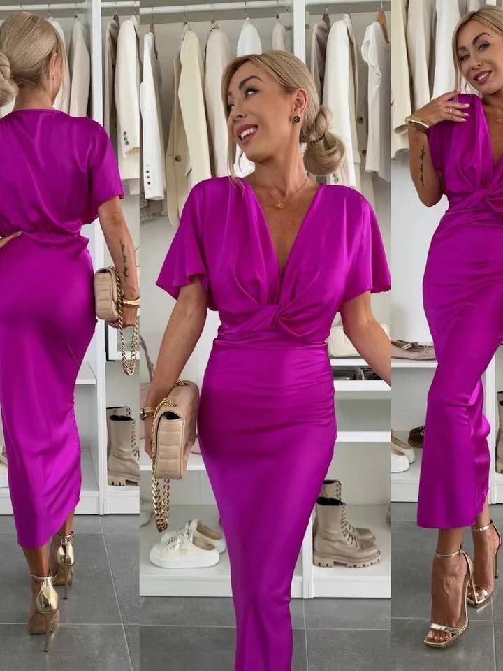 Vestito lungo in satin taglia unica 34-38 per la vendita all'ingrosso da parte di LORIANE