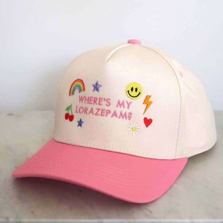 Sundrop - Wholesale Baseball Cap - Women's - Where's My Lorazepam White Lotus Embroidered Charm Hat Cap2