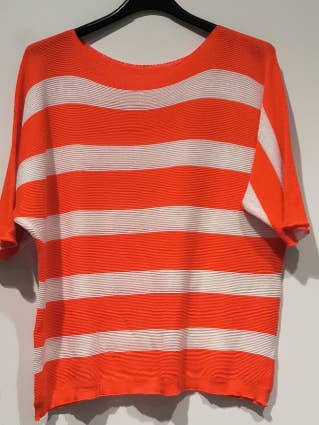 LOOWIE - Wholesale Knit Sweater - Women's - POSTO Orange Striped Knit Printed Sweater LOOWIE 0