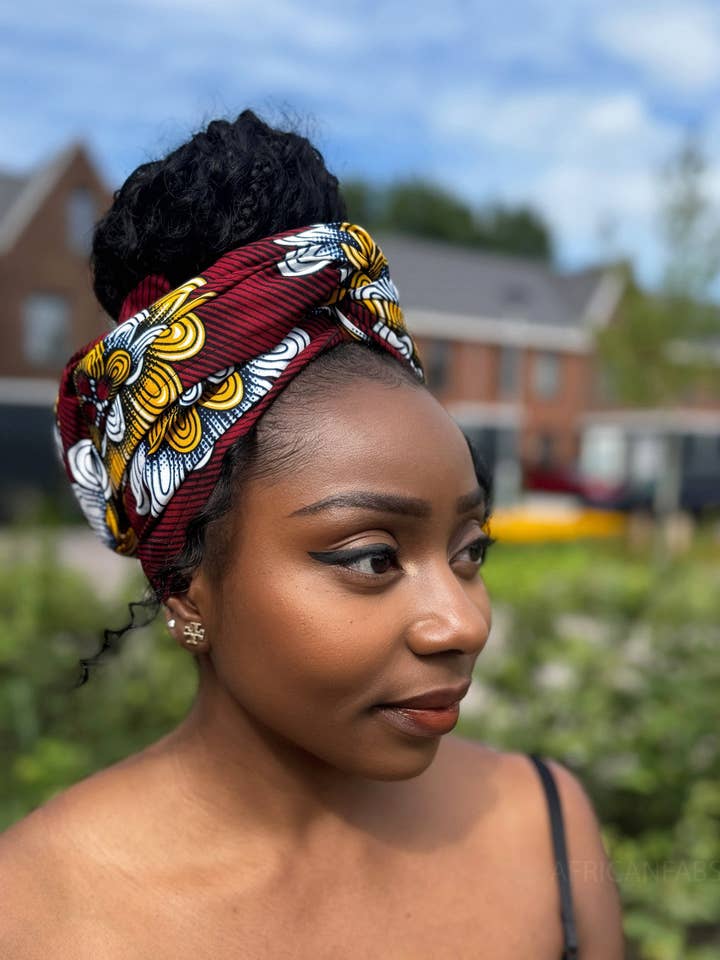 African headwrap - Red Fleur for wholesale by AfricanFabs