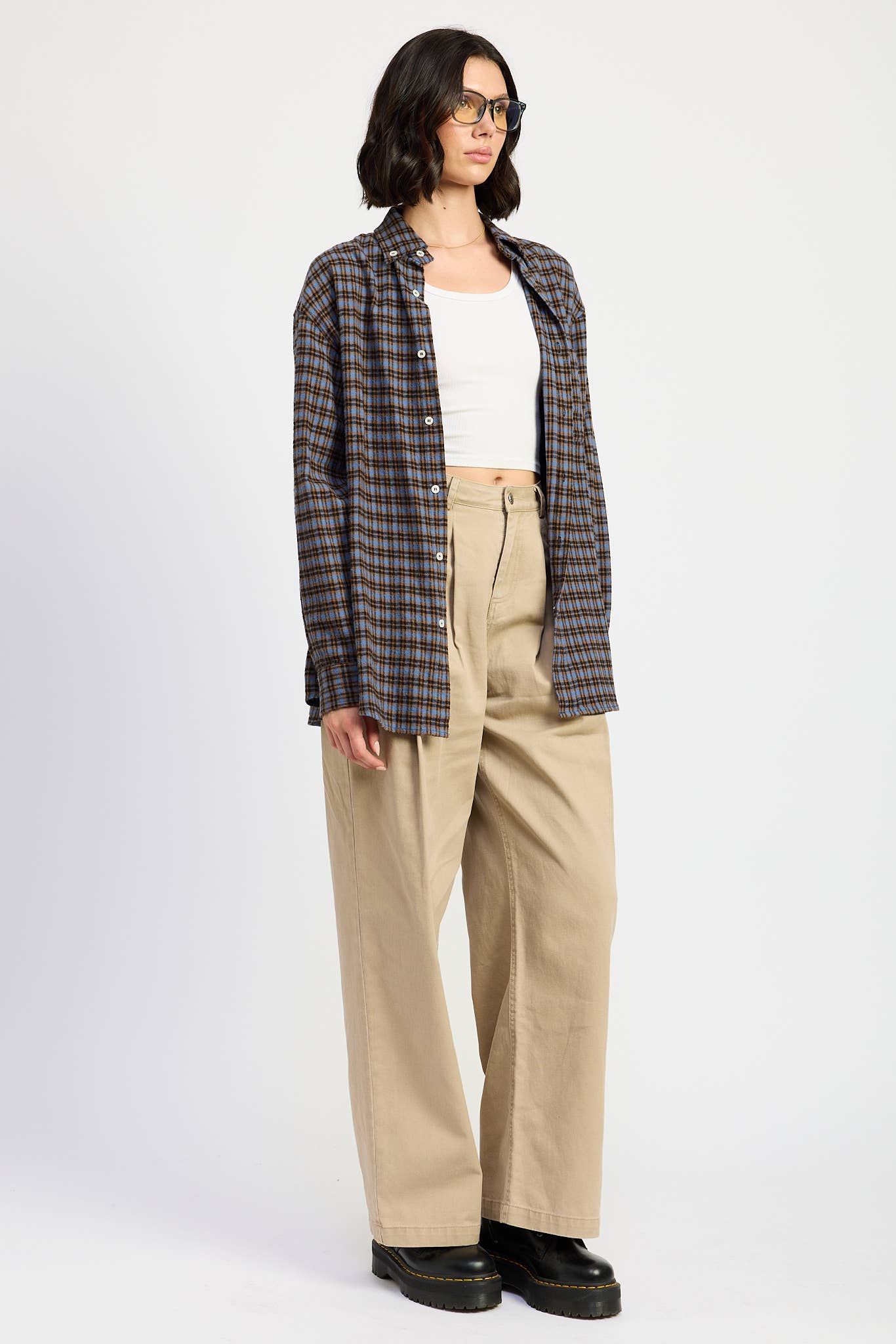 COMBO BLEU CHEMISE À CARREAUX SURDIMENSIONNÉE en vente sur Faire5