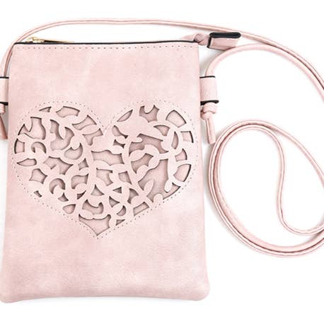 Pink - Heart Cut Crossbody Cellphone Bags for wholesale by Shine Mark Accessories