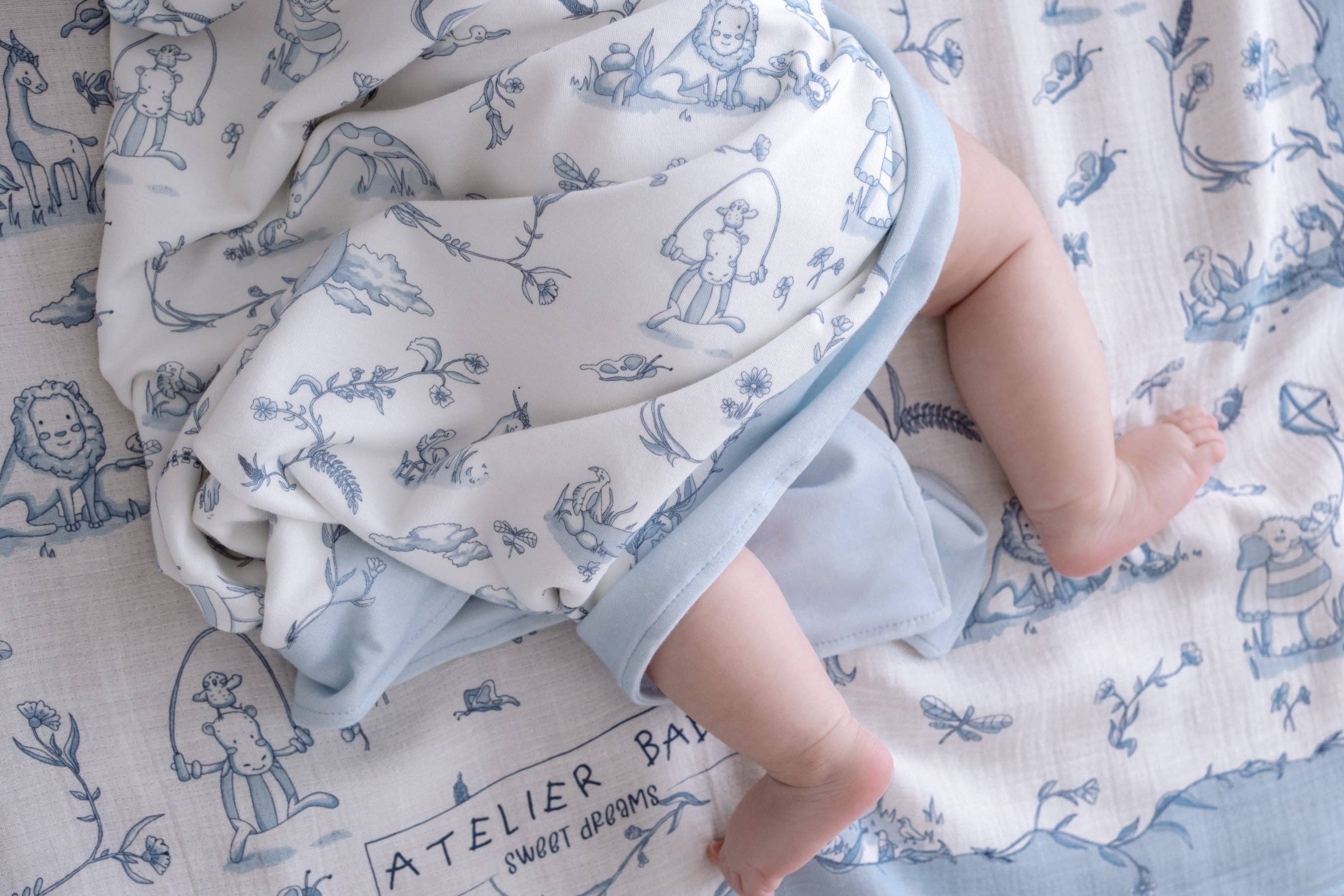 Atelier Babbi - Wholesale Bedding Blanket - Kids & Baby - Double-Sided Baby Blanket - Toile De Jouy/Blue3