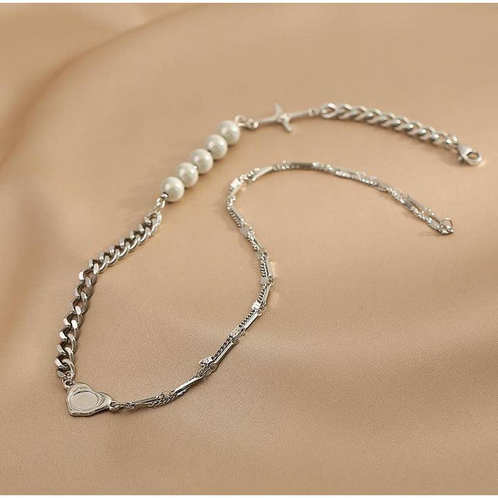 Sliver Ladies Silver Cross Heart with Beads Necklace SKAJ017 for wholesale on Faire5