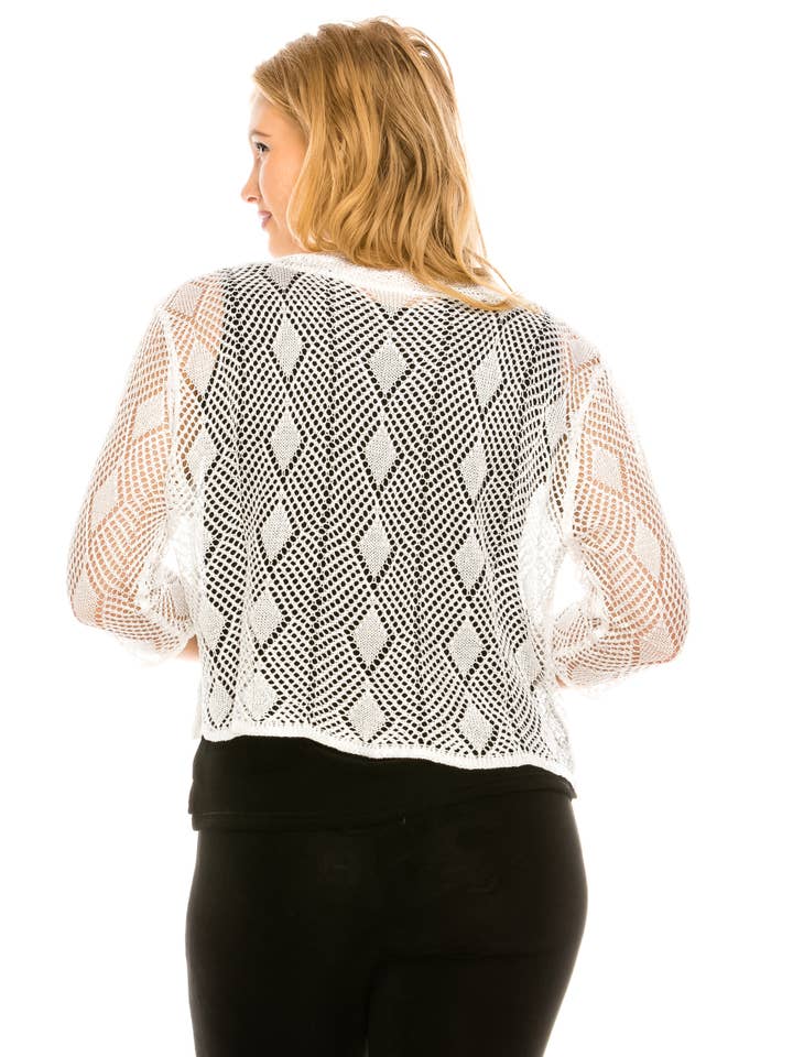 Jostar - Wholesale Cardigan - Women's - Crochet Tie Shrug with Beaded Embellishment