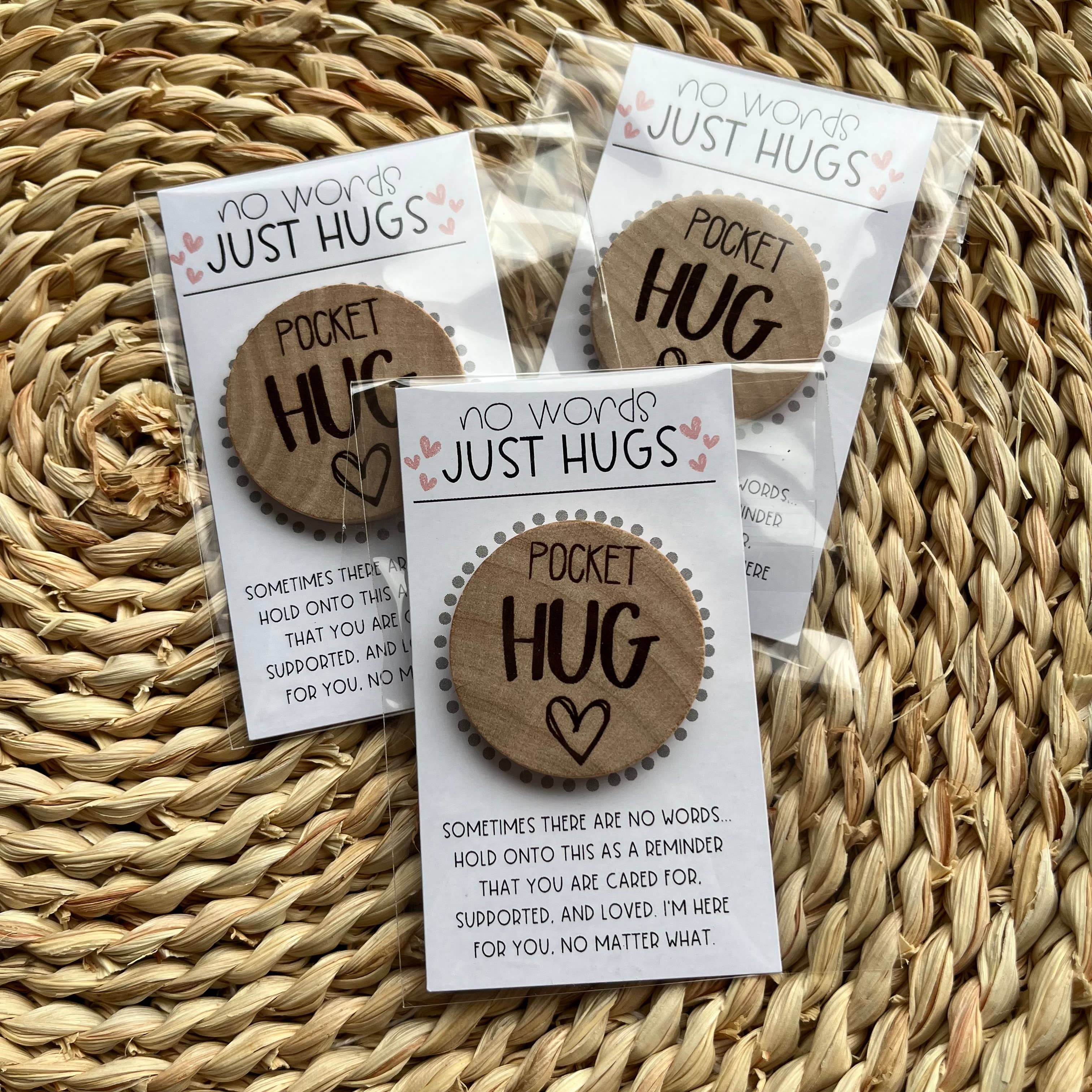 Handmade by Hammero - Wholesale Keepsake coin/token - Pocket Hug "No Words Just Hugs" - Wood Engraved Token1