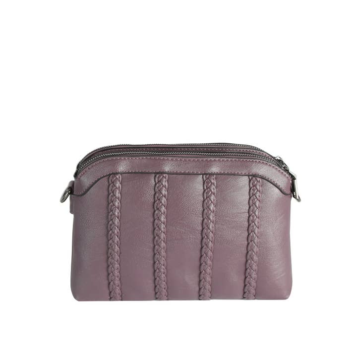 Fletningsaccentueret crossbody med dobbelt åbning for engroshandel hos Handbag Express