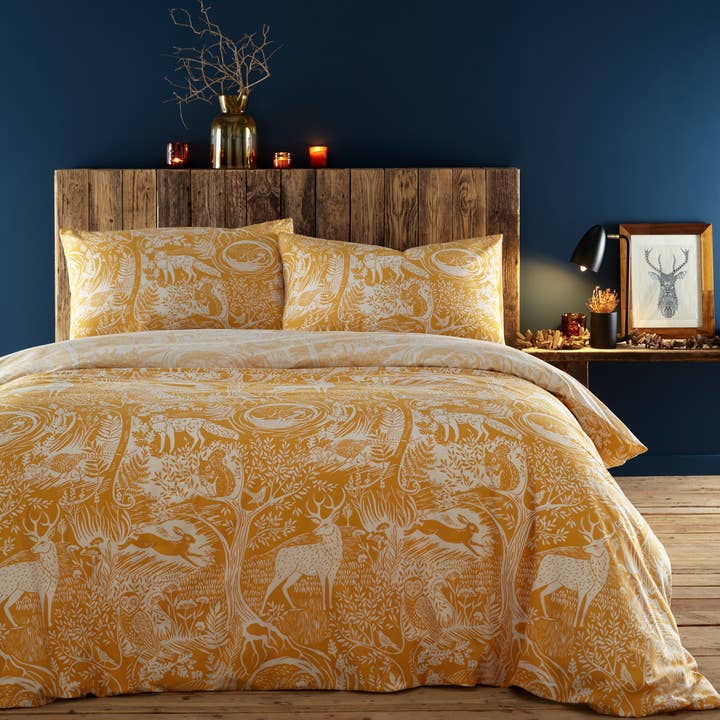 Winter Woods Animal Duvet Cover Set Ochre for wholesale on Faire