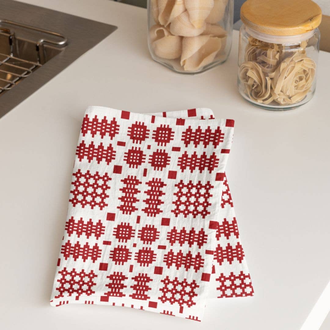 Moose & Co – wholesale Tea towel – Red Waffle Tea Towels Welsh Blanket design1