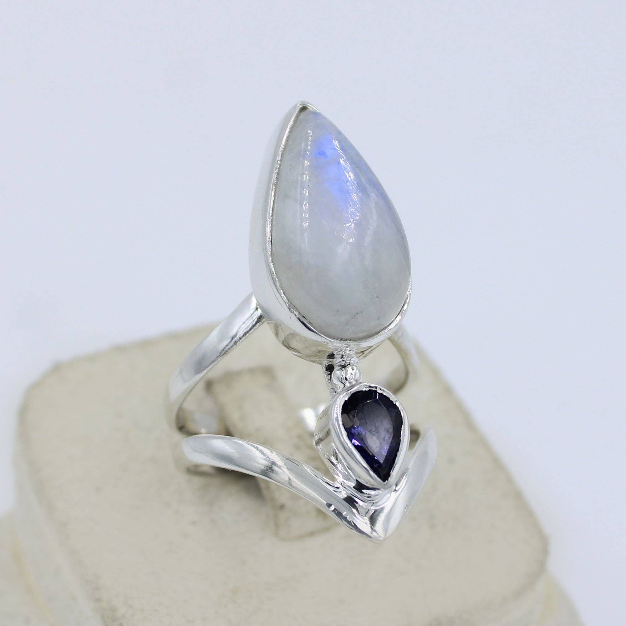 Silvex Jewelry – Engroshandel Statementring – Regnbue Månesten med iolit 925 sølv Designer Ring3