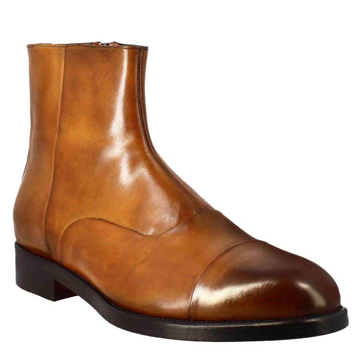 Men's ankle boot in light brown leather with zip closure for wholesale by The Royale Leather