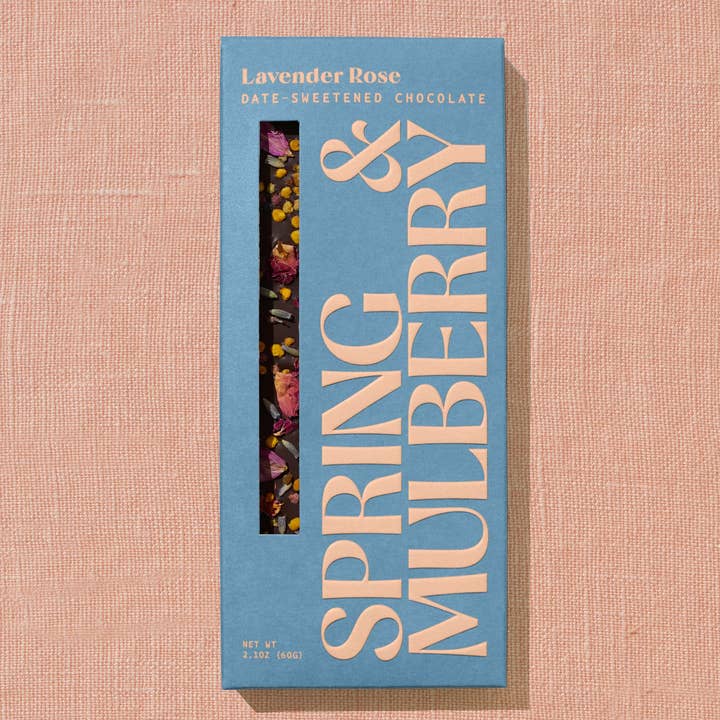 Spring & Mulberry - Wholesale Chocolate Bar - Lavender Rose Date-Sweetened Dark Chocolate