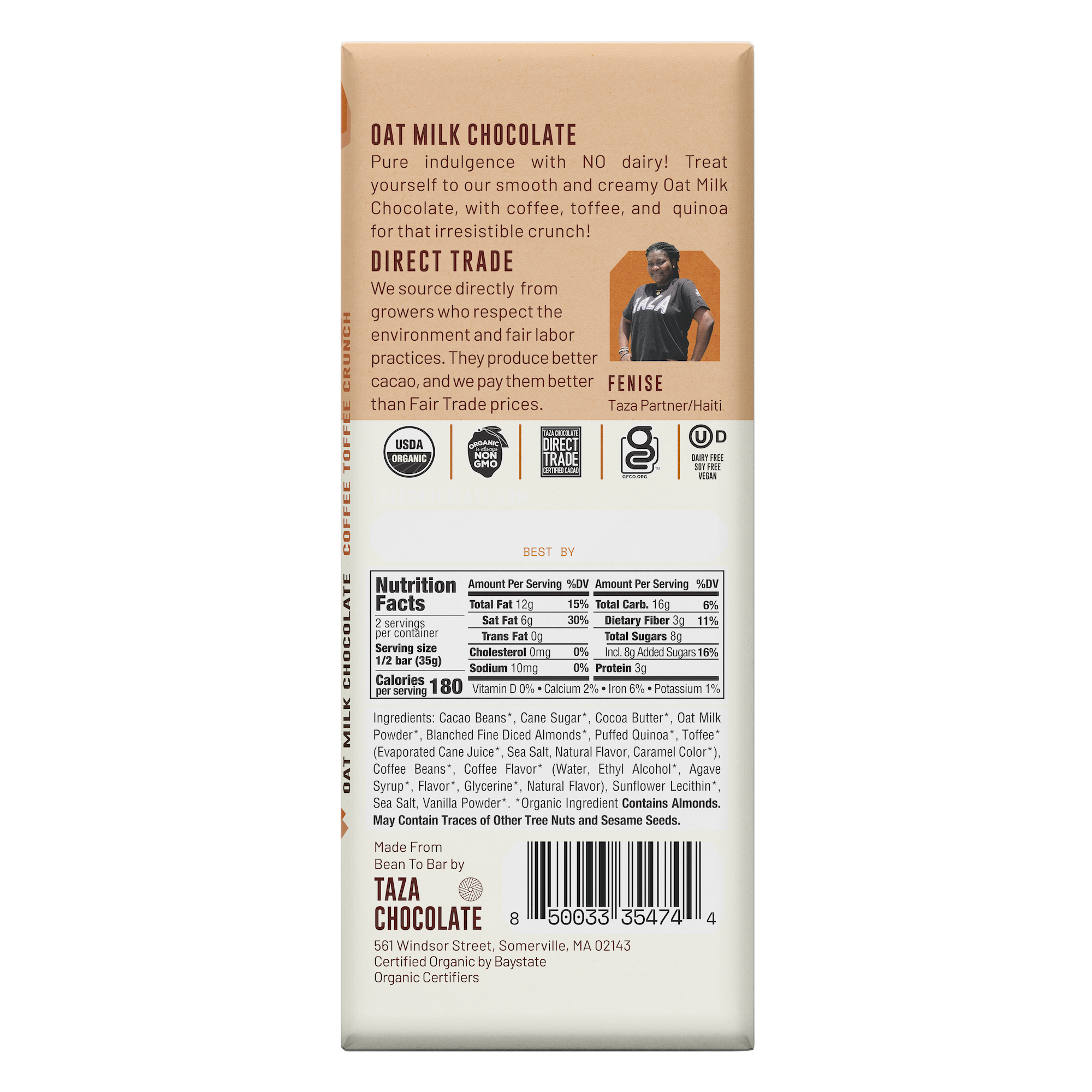 Taza Chocolate - Wholesale Chocolate Bar - Oat Milk Coffee Toffee Crunch Bar1