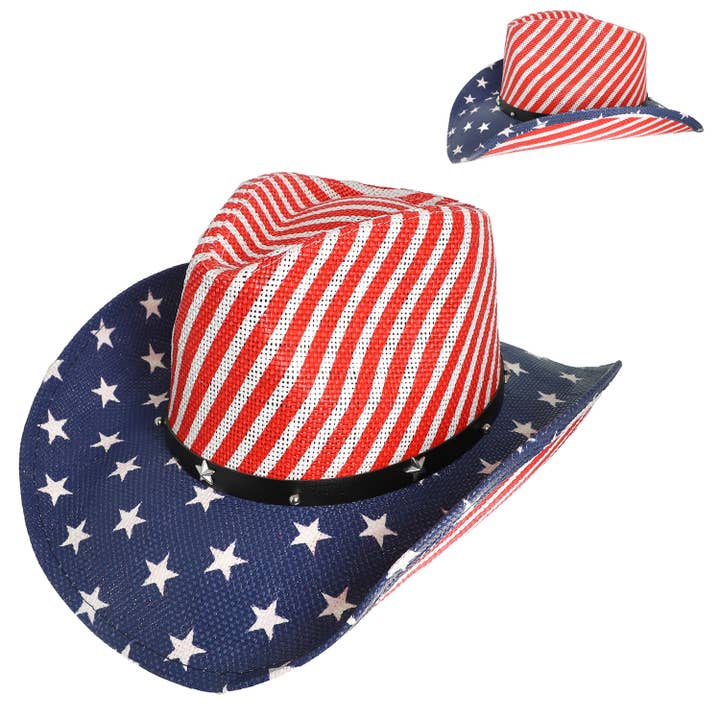 SP Sophia Collection - Wholesale Cowboy Hat - Women's - Patriotic Stars and Stripes Cowboy Hat