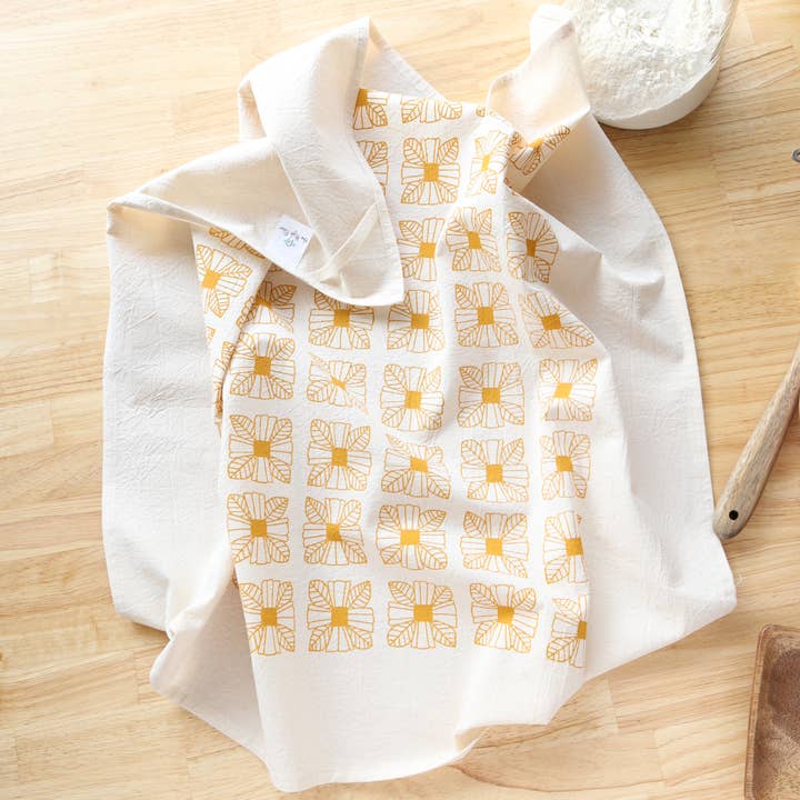*NEW Mustard Floral Tile Kitchen Towel, Southwest Inspired for wholesale by The High Fiber