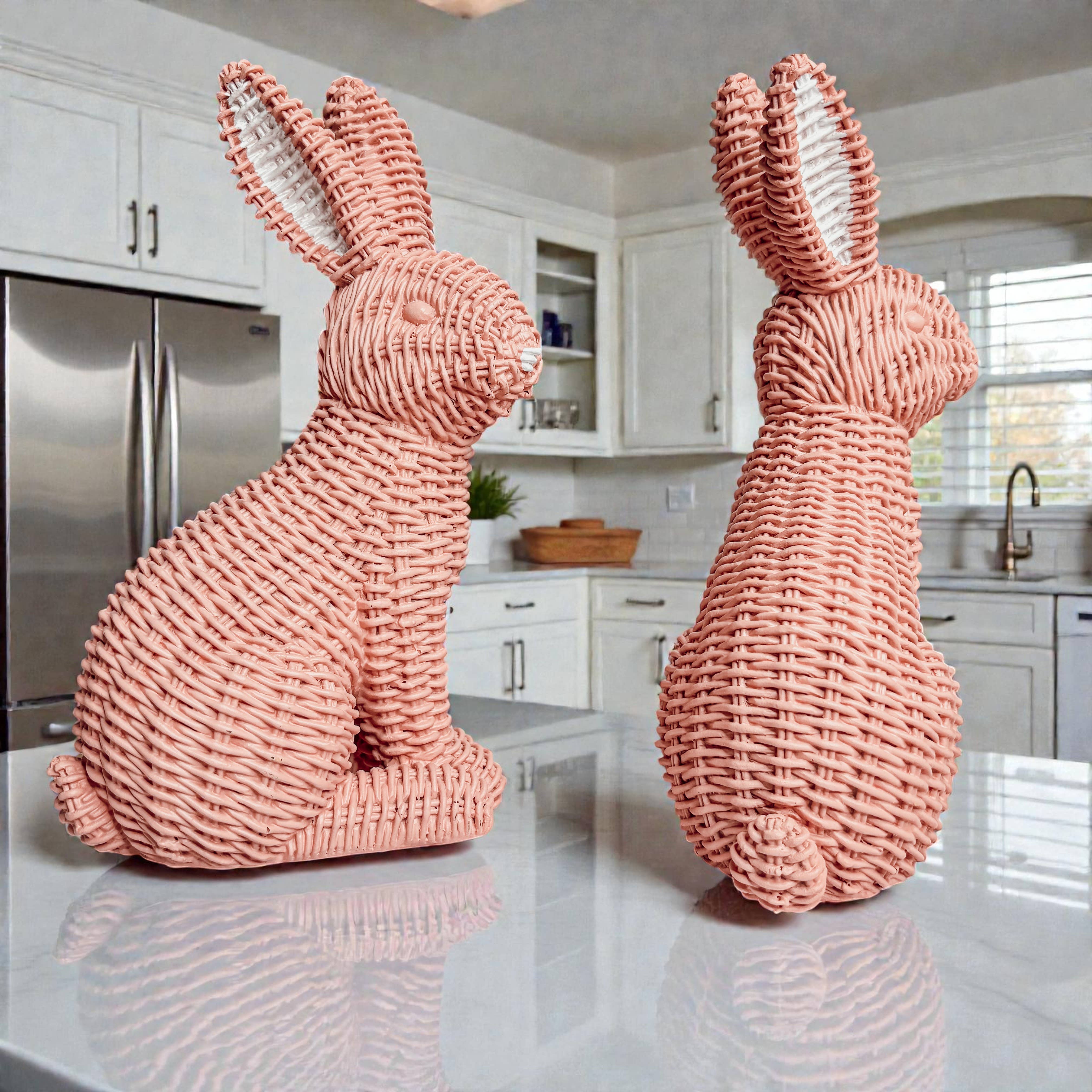 Gia Roma - Wholesale Sculpture - Easter Farmhouse Home Decor, Resin Bunny Figurine Rattan 26