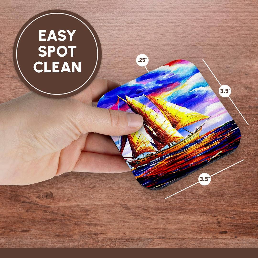 3dRose - Wholesale Coasters - 3dRose, Tall ship digital art. Three-mast scooner in the golden sunset light, Coaster13