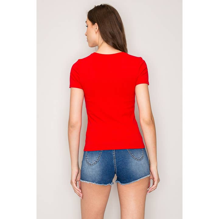 Popular 21 - Wholesale Knit Top - Women's - Classic Crew Neck Rayon Ribbed Short Sleeve Tee