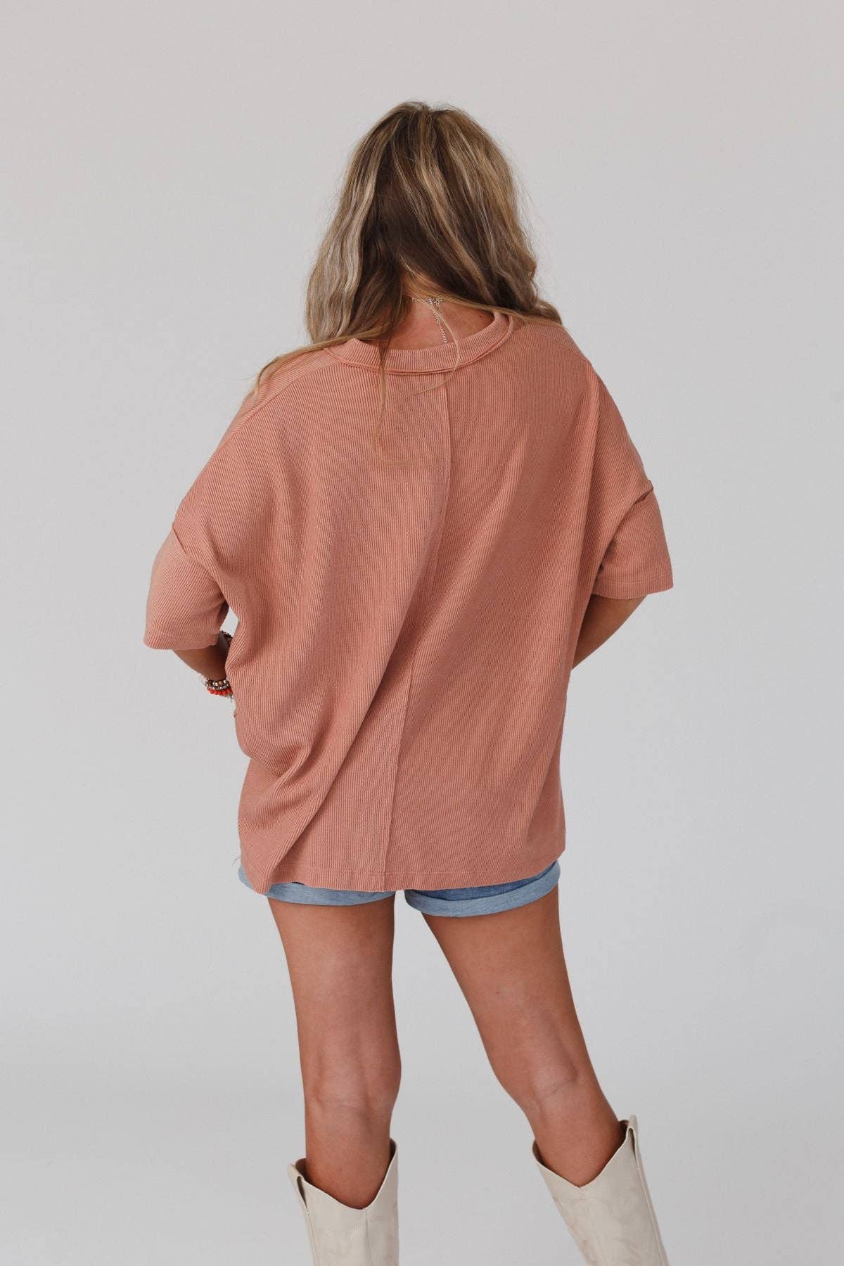 Three Bird Nest - Wholesale Knit Top - Women's - On The Go V Neck Ribbed Essential Tee - Sepia2