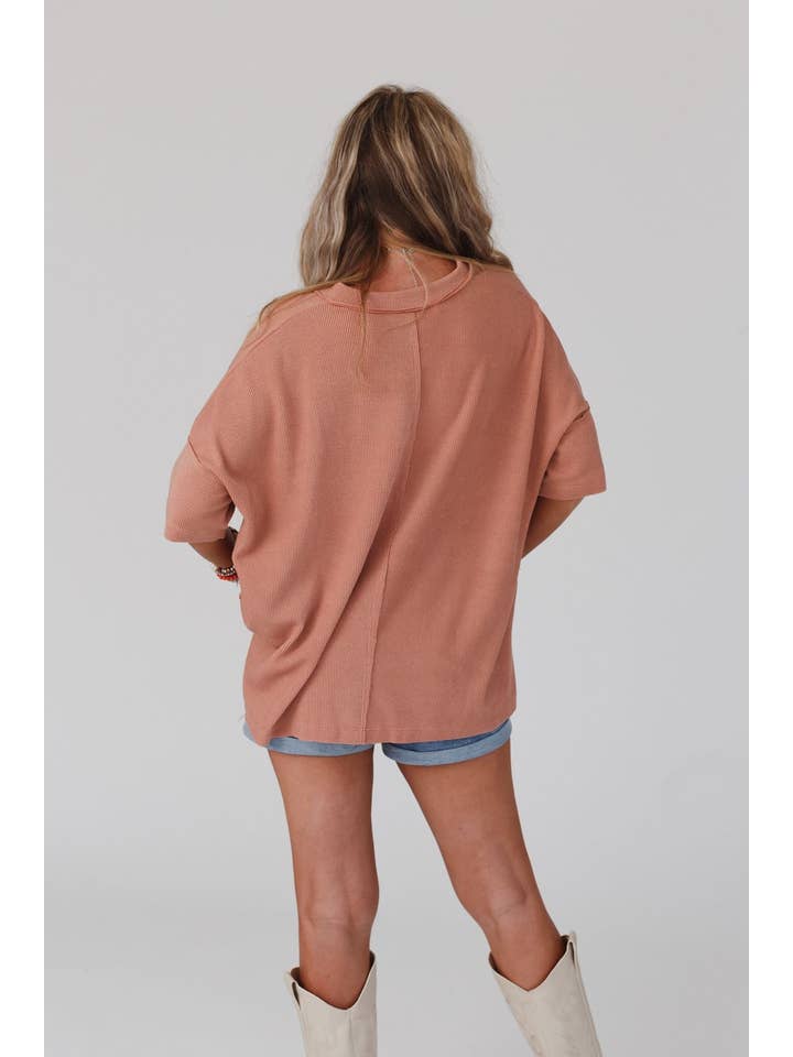 Three Bird Nest - Wholesale Knit Top - Women's - On The Go V Neck Ribbed Essential Tee - Sepia2