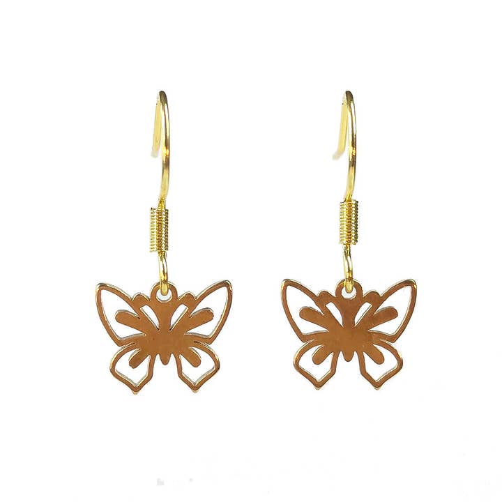 18K Real Gold Plated Stainless Steel Decorative Hollow Butterfly Earrings for wholesale by Stylish Jewelry Supply