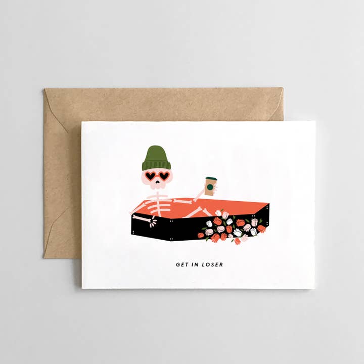 Get in Loser - Bara dello scheletro - Biglietto di Halloween per la vendita all'ingrosso da parte di Spaghetti & Meatballs