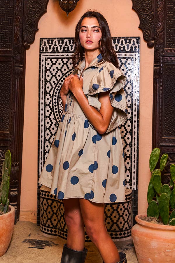 BUCKETLIST INC - Wholesale Dress - Women's - ID4283 Ruffle Sleeve Pintuck Detail Polka Dot Mini Dress18