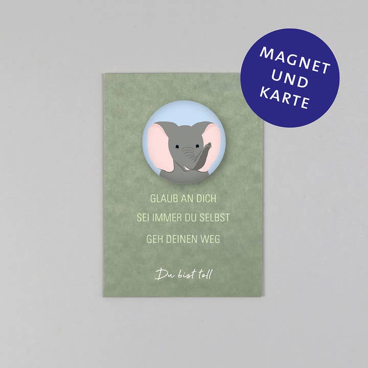 Set magnet with postcard Tim + elephant for wholesale by Kunst an Papier
