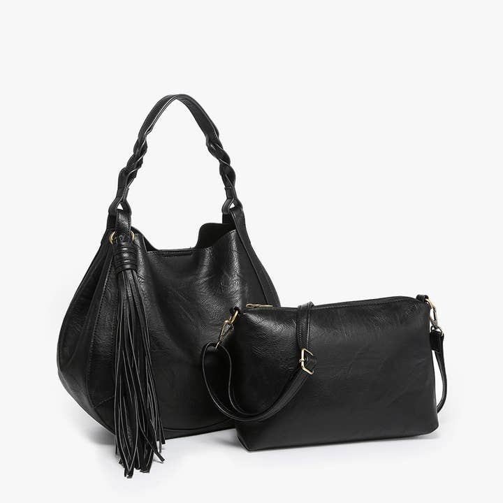 Jen & Co. - Wholesale Shoulder Bag - Women's - M2180 Eloise Large Tassel Hobo w/ Braided Handle