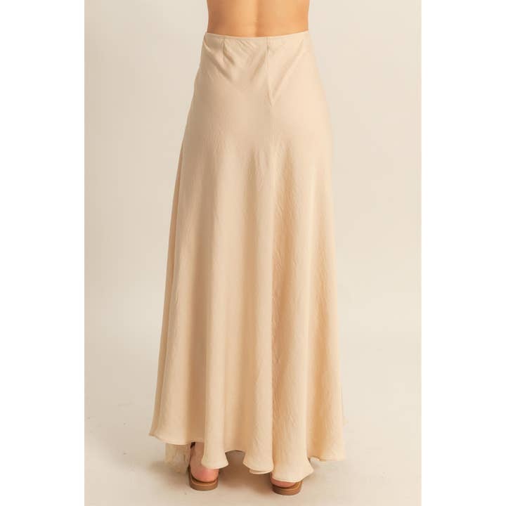 HYFVE - Wholesale Skirt - Women's - HF25C668-Mixed Media Lace Detail Satin Maxi Skirt