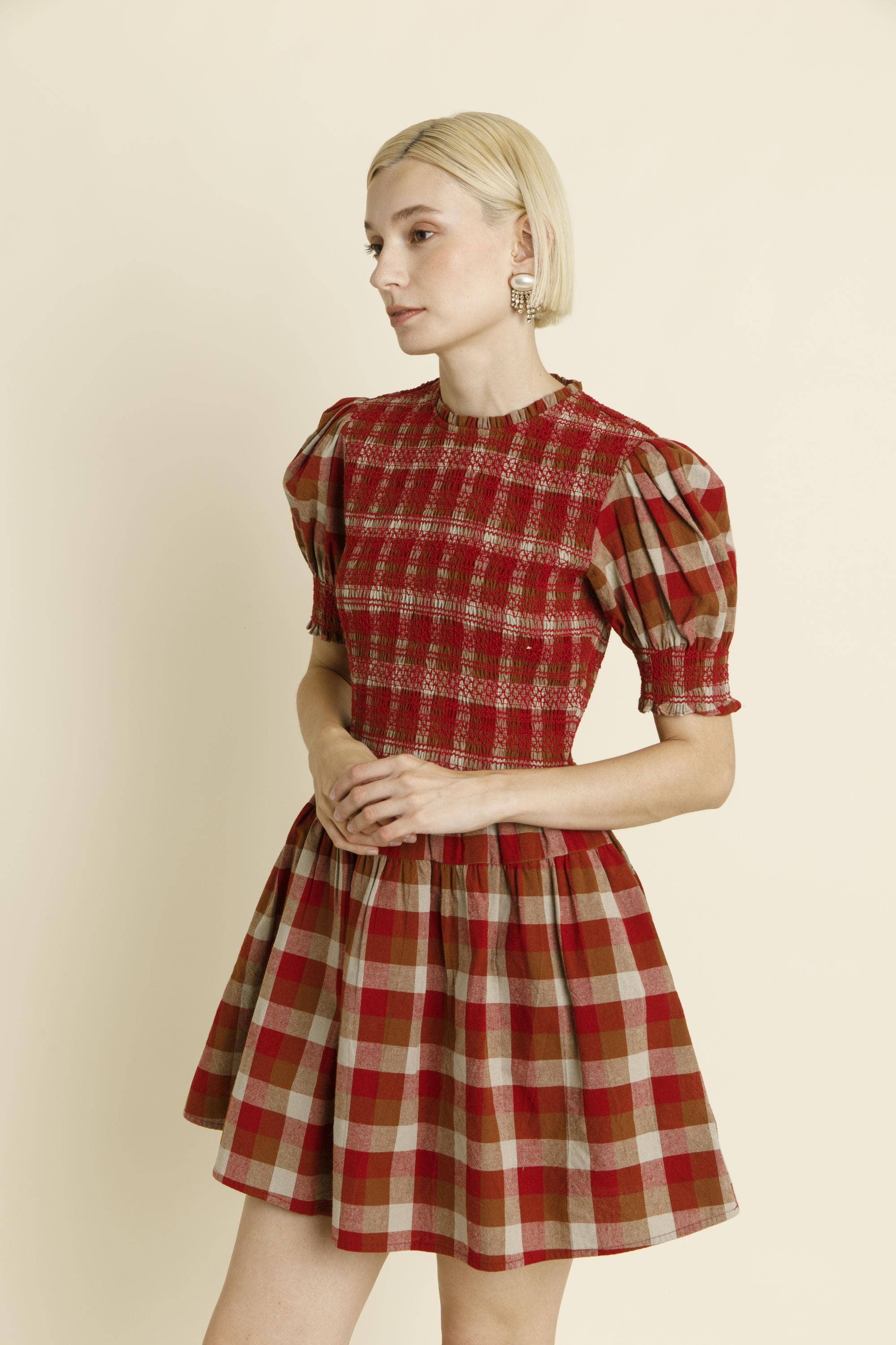 Aureum - Vente Robe – femme - AD1884 - MINI-ROBE SMOCKÉE À CARREAUX5