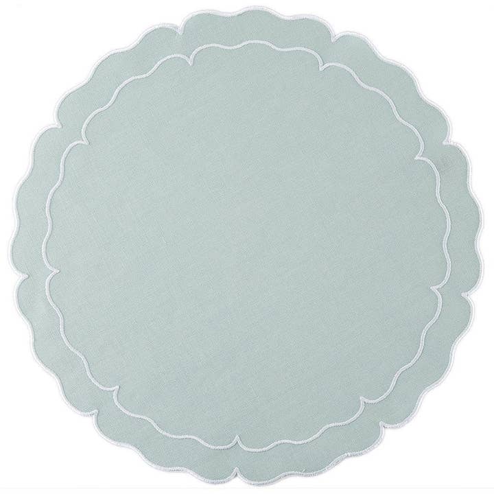 Linho Geribbeld Rond Placemat IJsblauw / Wit - Set van 2 voor wholesale door Skyros Designs