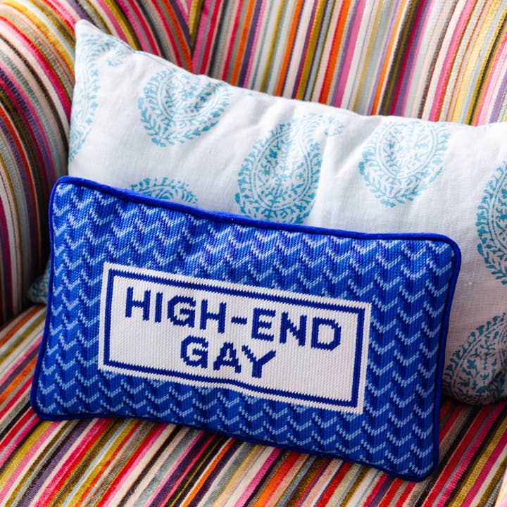 High End Gay Needlepoint Pillow for wholesale by Furbish Studio