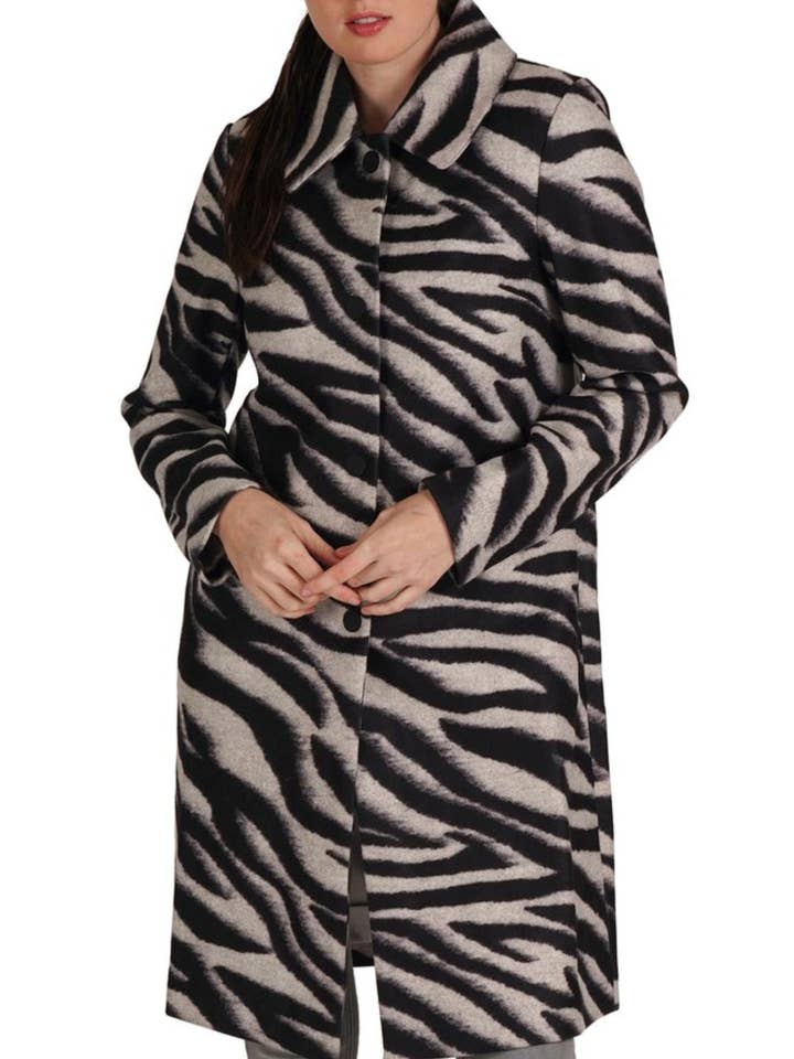 Love Token Faux Wool Zebra Pattern Trench Coat for wholesale by New Yorker's Apparel