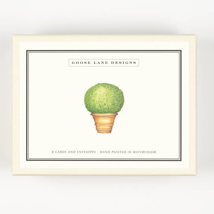 Floral Notecards - Box of 8 - Kate Boxwood Topiary for wholesale by Goose Lane Designs