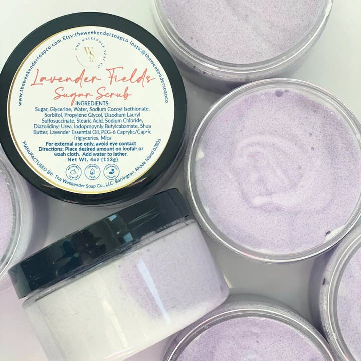 Whipped Lavender Sugar Scrub, 4oz & 12 oz for wholesale by The Weekender Soap Co.