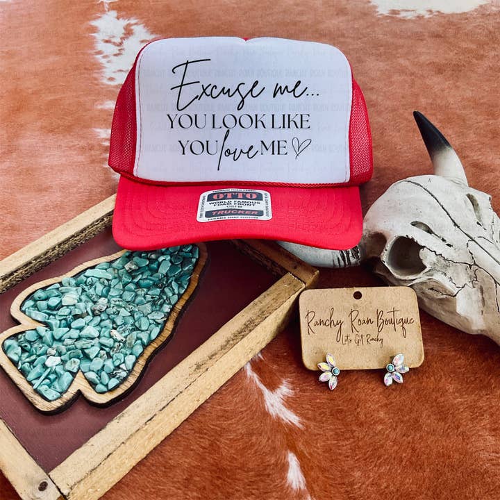 Excuse Me, You Look Like You Love Me Western Trucker Hat for wholesale by Ranchy Roan Boutique