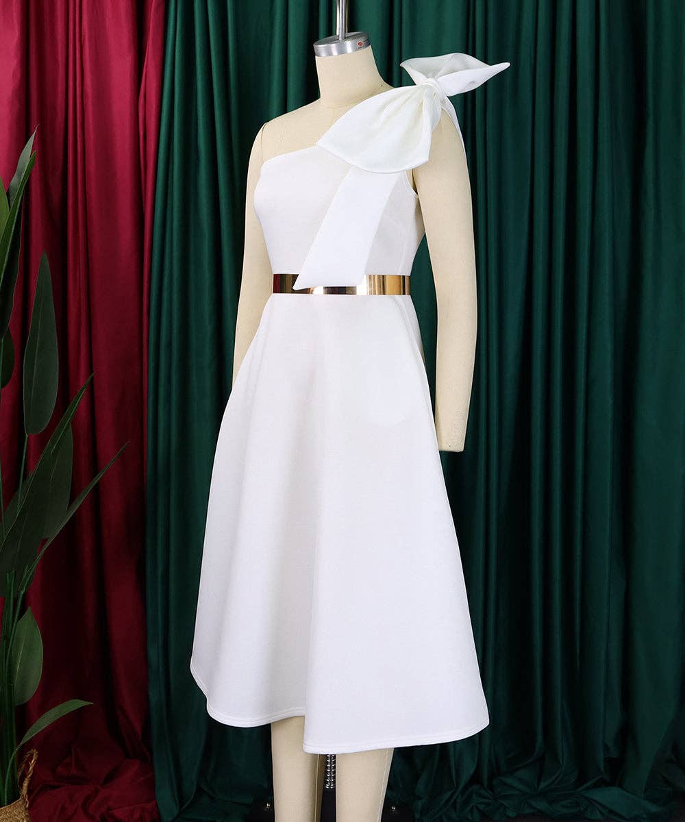 Aria Romance - Wholesale Dress - Women's - Asymmetric Bow-Sleeve Swing Dress3