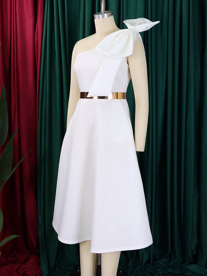 Aria Romance - Wholesale Dress - Women's - Asymmetric Bow-Sleeve Swing Dress3