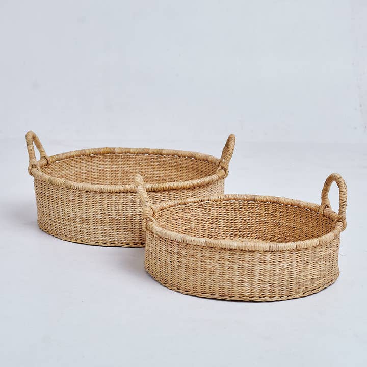 Tan Handcrafted Bolga Woven Trays for wholesale on Faire